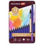 Карандаши художественные цветные акварельные BRAUBERG ART PREMIERE, 12 цветов, грифель 4 мм, металл, 181533