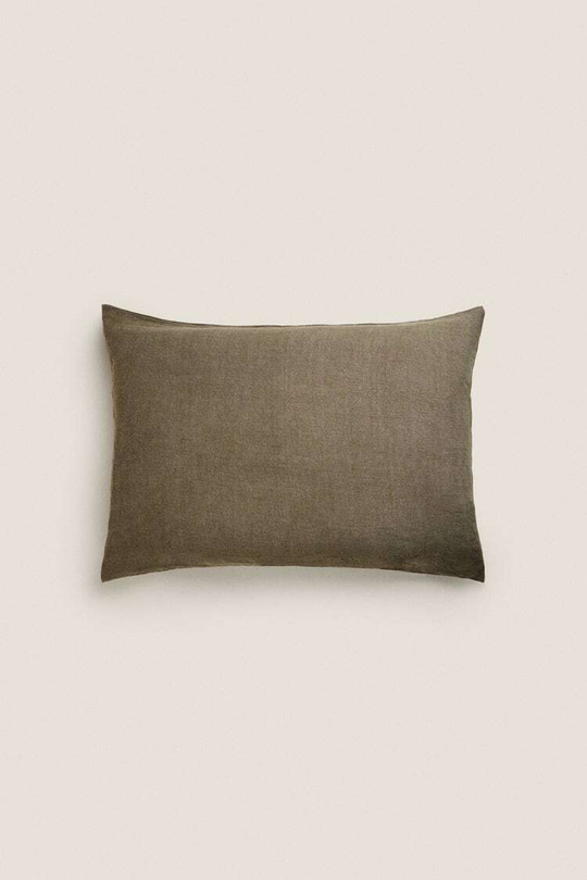 ZARA HOME ЛЬНЯНОЙ ЧЕХОЛ ДЛЯ ДЕКОРАТИВНОЙ ПОДУШКИ XXL, ХАКИ
