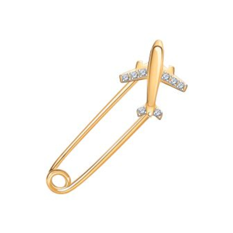 Булавка Самолёт из золота с фианитами