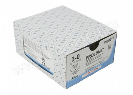 Шовный материал Пролен 3/0 90 см. синий СС 26х2 мм.1/2 пр-ва Ethicon США (W8844)