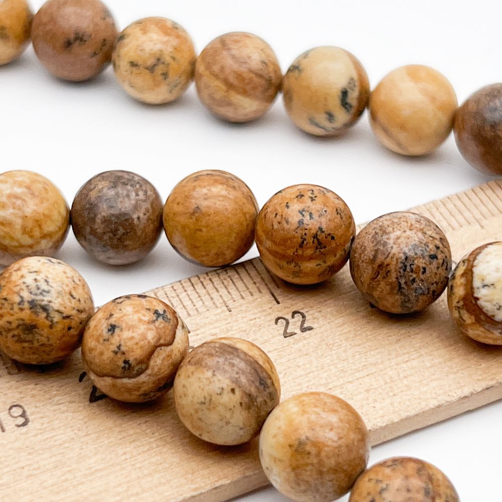 "Яшма пейзажная" бусины, диаметр около 10-10,3 мм, цена за 18-19 штук (1/2 нити)