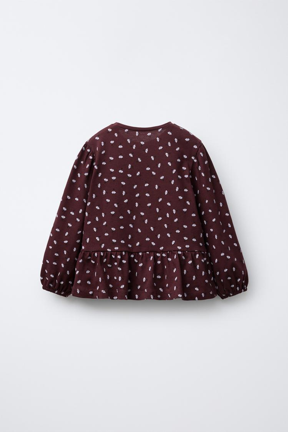 ZARA ФУТБОЛКА С ЦВЕТОЧНЫМ ПРИНТОМ И БАРХАТНЫМ БАНТОМ, ГРАНАТОВЫЙ