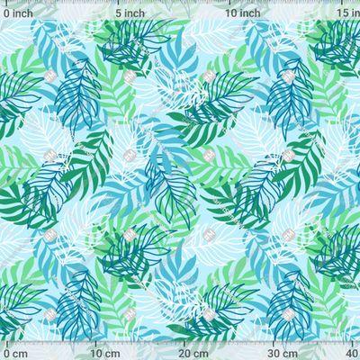 Тропические листья голубые и зеленые крупные by Elena Terletskaya 600 DPI