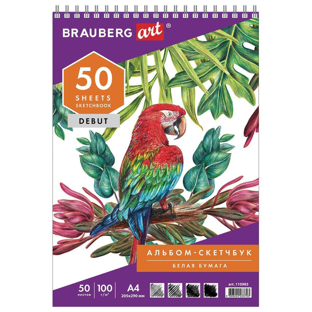 Скетчбук 205х290 мм, 50 л., гребень "DEBUT" (BRAUBERG)