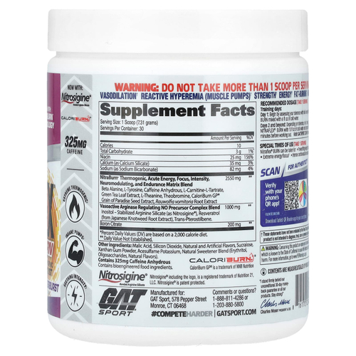 GAT, Sport, NITRAFLEX® Burn, Tropic Thunderburst, 219,3 г (7,74 унции)