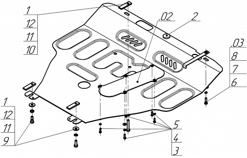 Защита картера двигателя, КПП. 2 мм, Сталь. для Nissan Micra 2003-2010, Motodor.71402