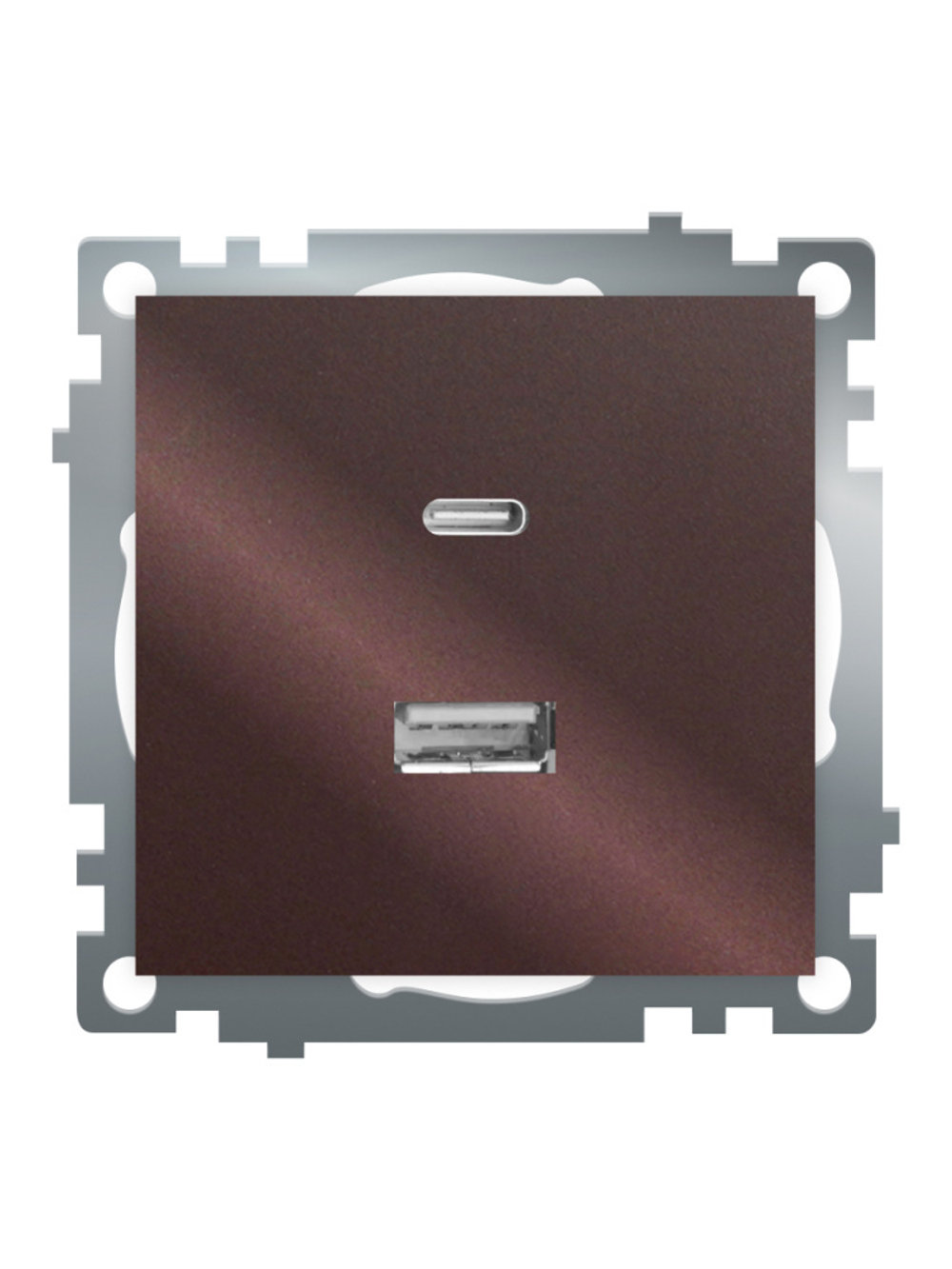 Розетка 2-местная USB + type C, STEKKER GLS10-7116-04, 250В, 3А, max 20W,серия Катрин, шоколад 50057