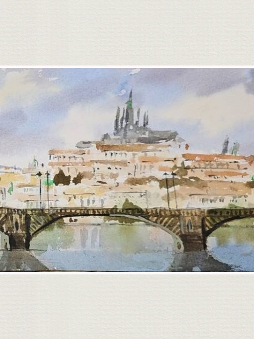 Картина авторская акварельная в паспарту 20х50 см на стену для интерьера "Вышеград"