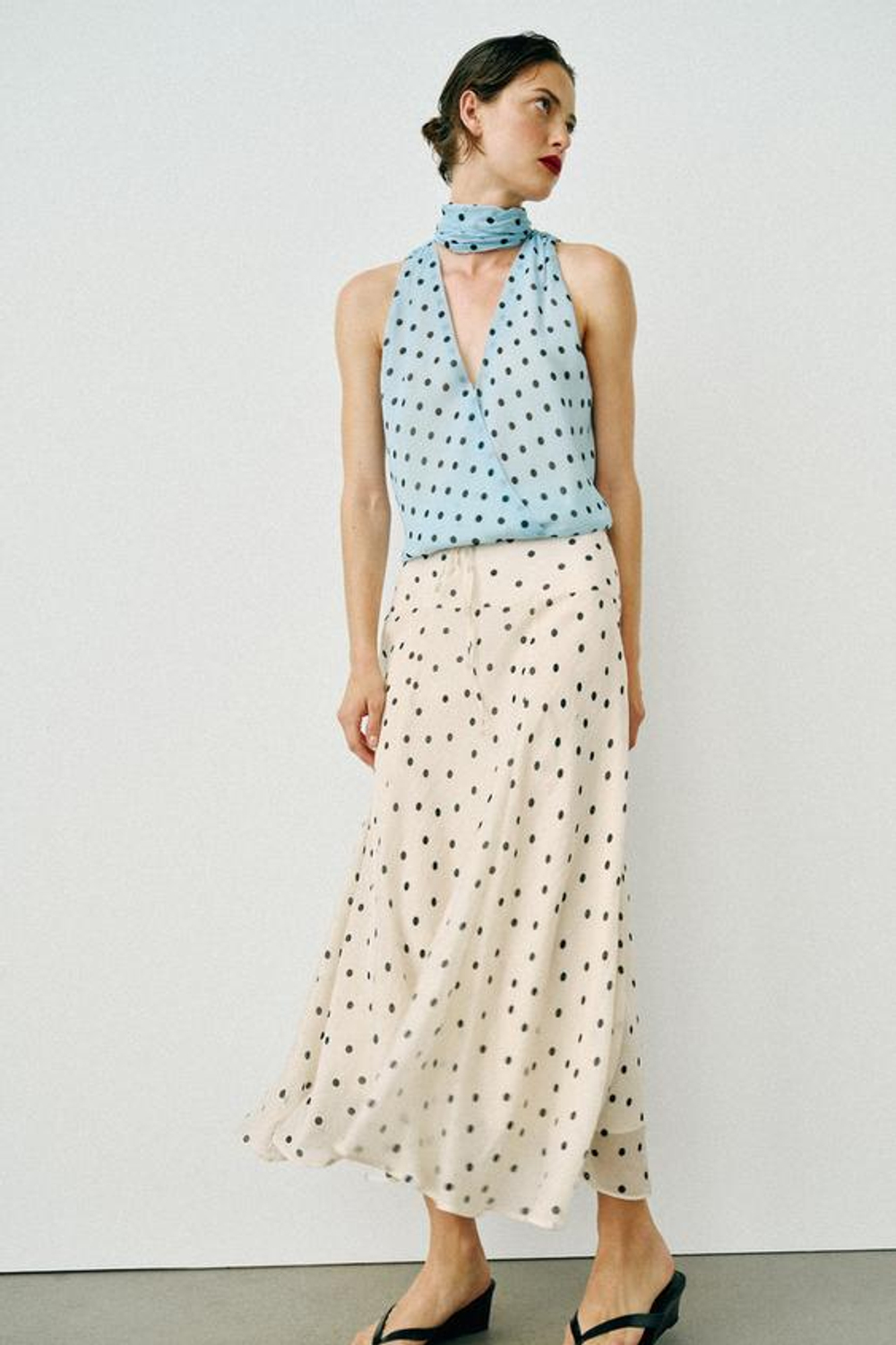 ZARA ЮБКА МИДИ В ГОРОШЕК, С ПРИНТОМ