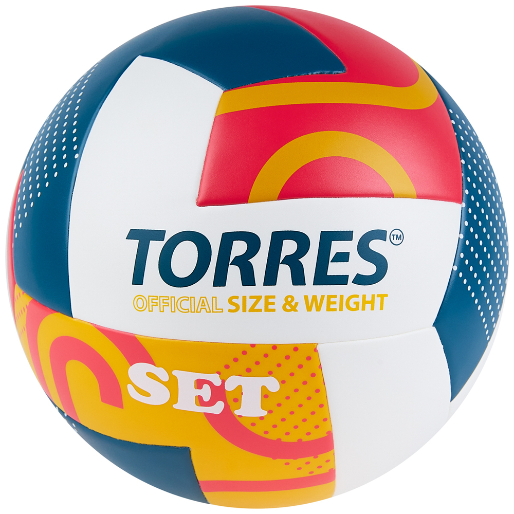 Мяч волейбольный TORRES Set, V32345, р.5, синт.кожа (ТПУ), клееный, бут.кам, бело-мультиколор