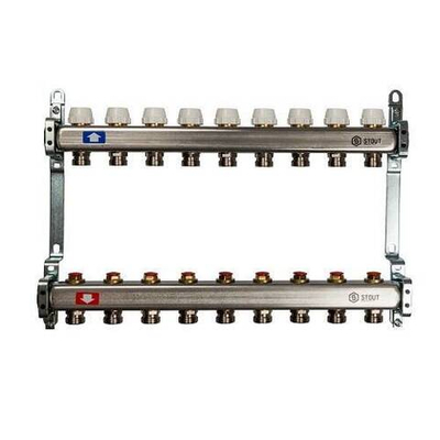 Коллекторная группа для радиаторного отопления STOUT SMS0922 - 1" на 9 контуров 3/4"EK (нерж.сталь)