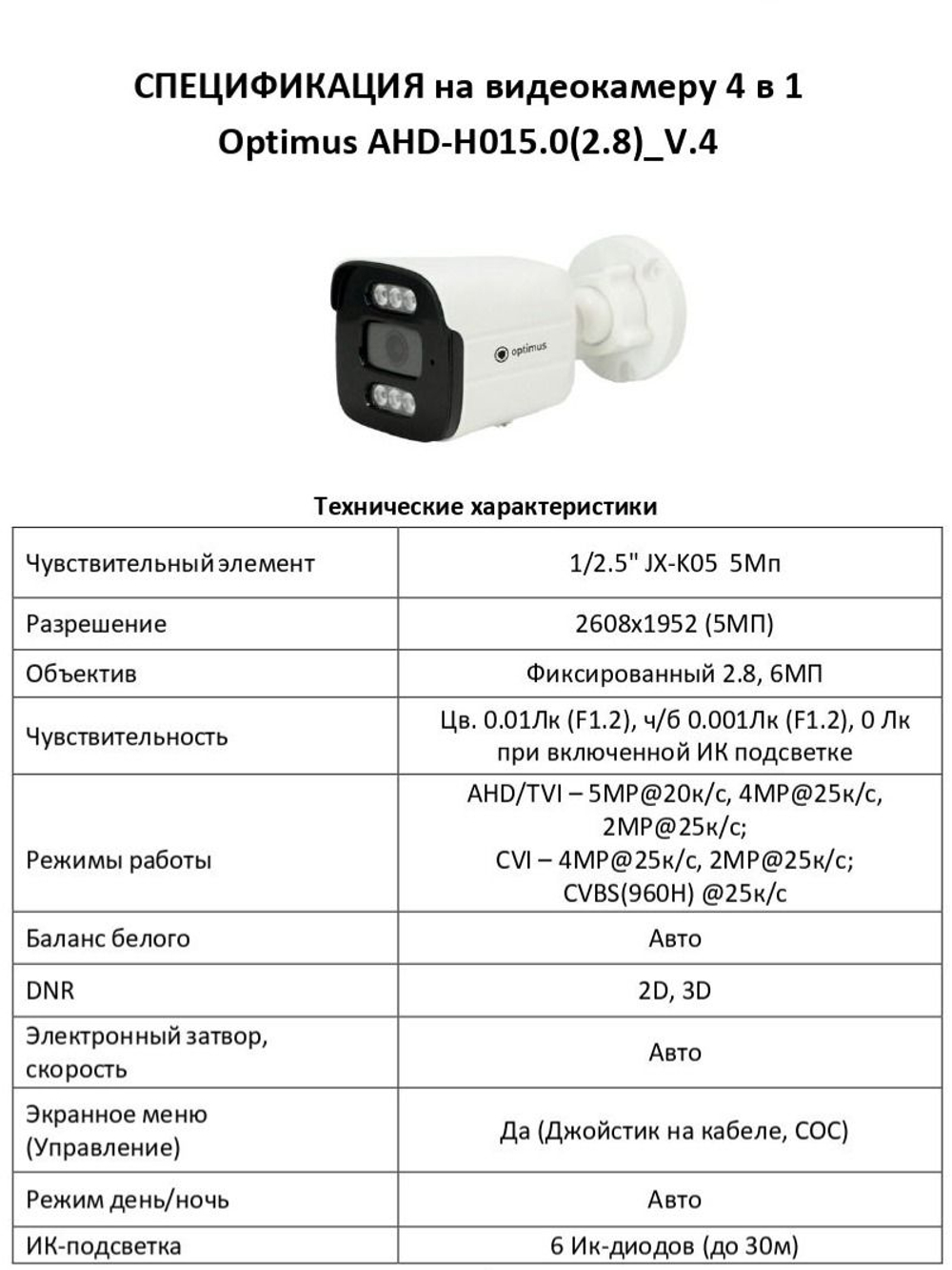Видеокамера Optimus AHD-H015.0(2.8)_V.4