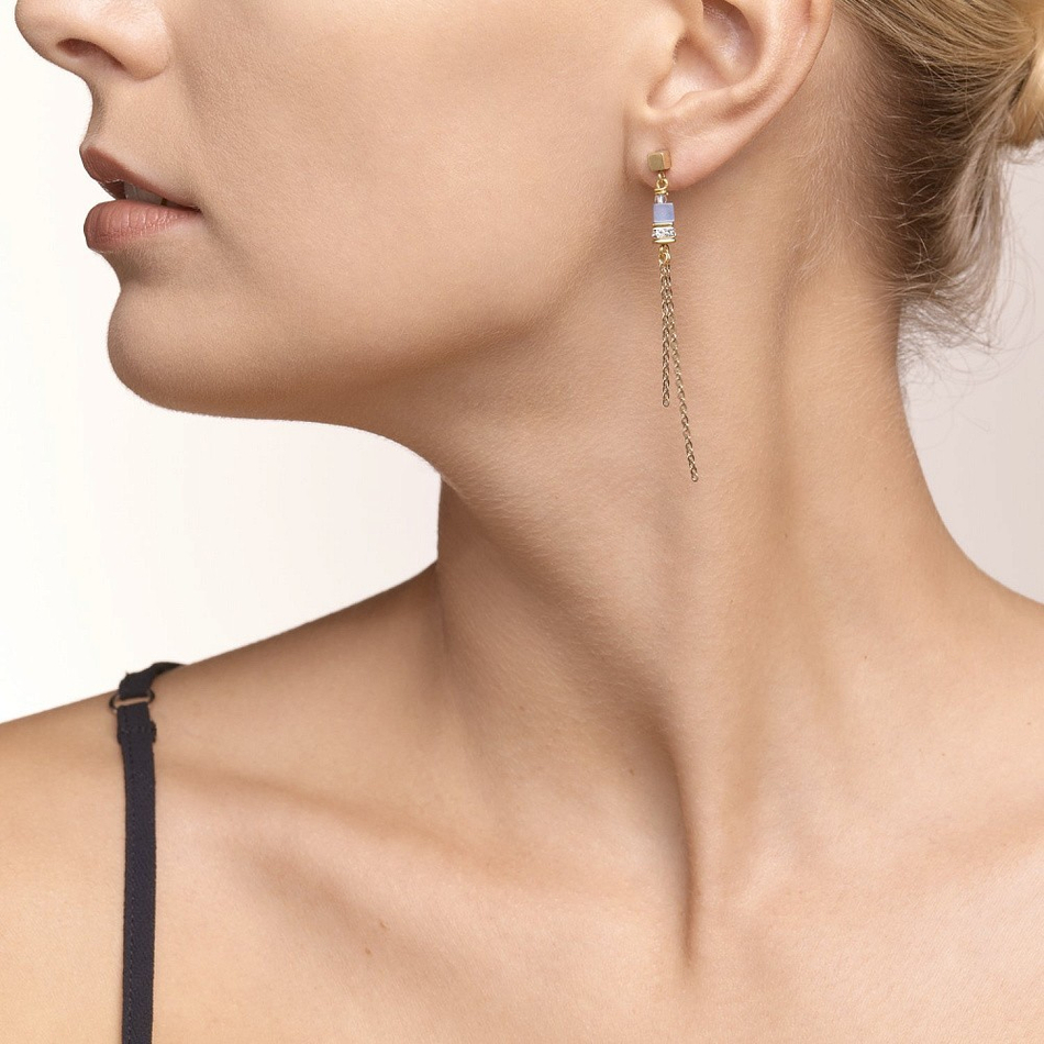 Длинные Серьги Coeur de Lion Gold-Blue 5064/21-0716 цвет голубой, золотой
