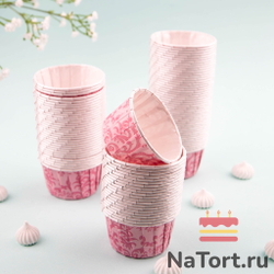 Формы бумажные с ламинацией «Маффин» 50х40 мм (Розовые узоры) 100 шт