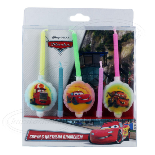 Свеча на торт с цветным пламенем "Тачки"