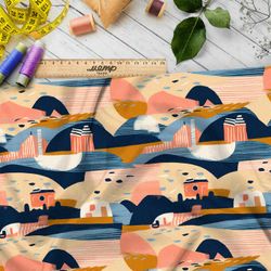 Ткань премиум шелк искусственный Армани городской коллаж