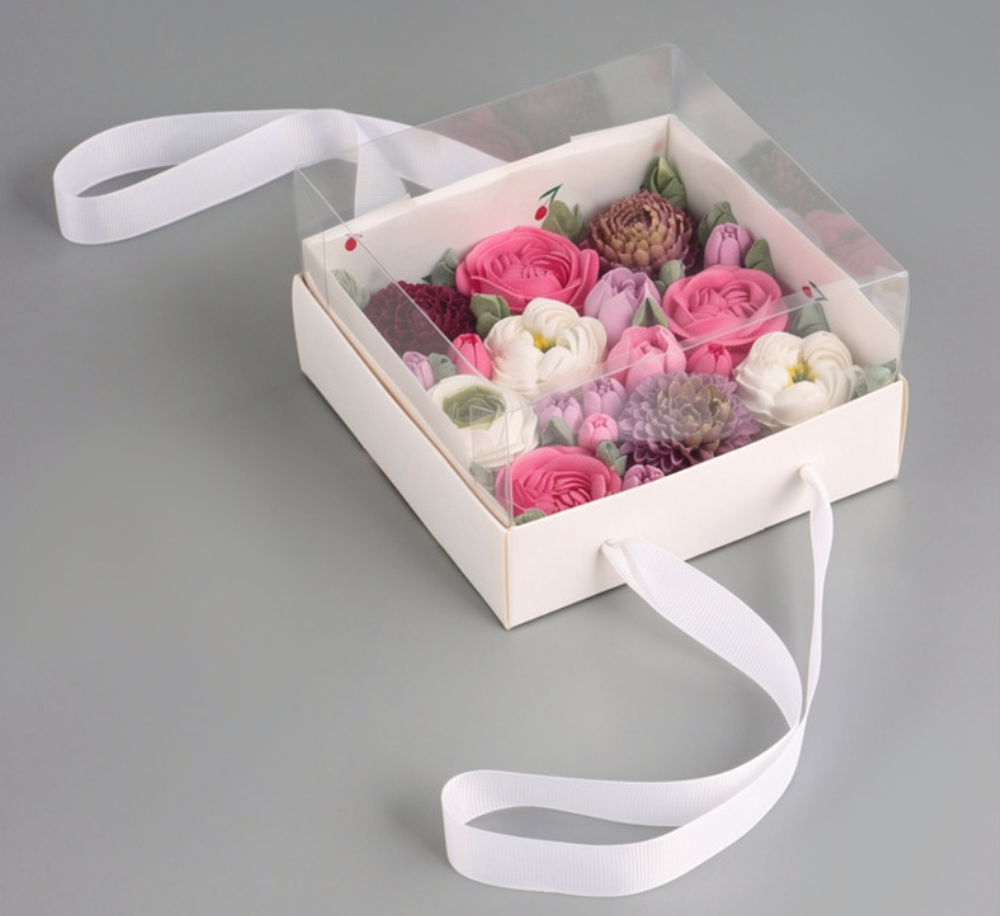 Коробка для бенто и зефира с ручками - лентами, 14×14×8 см