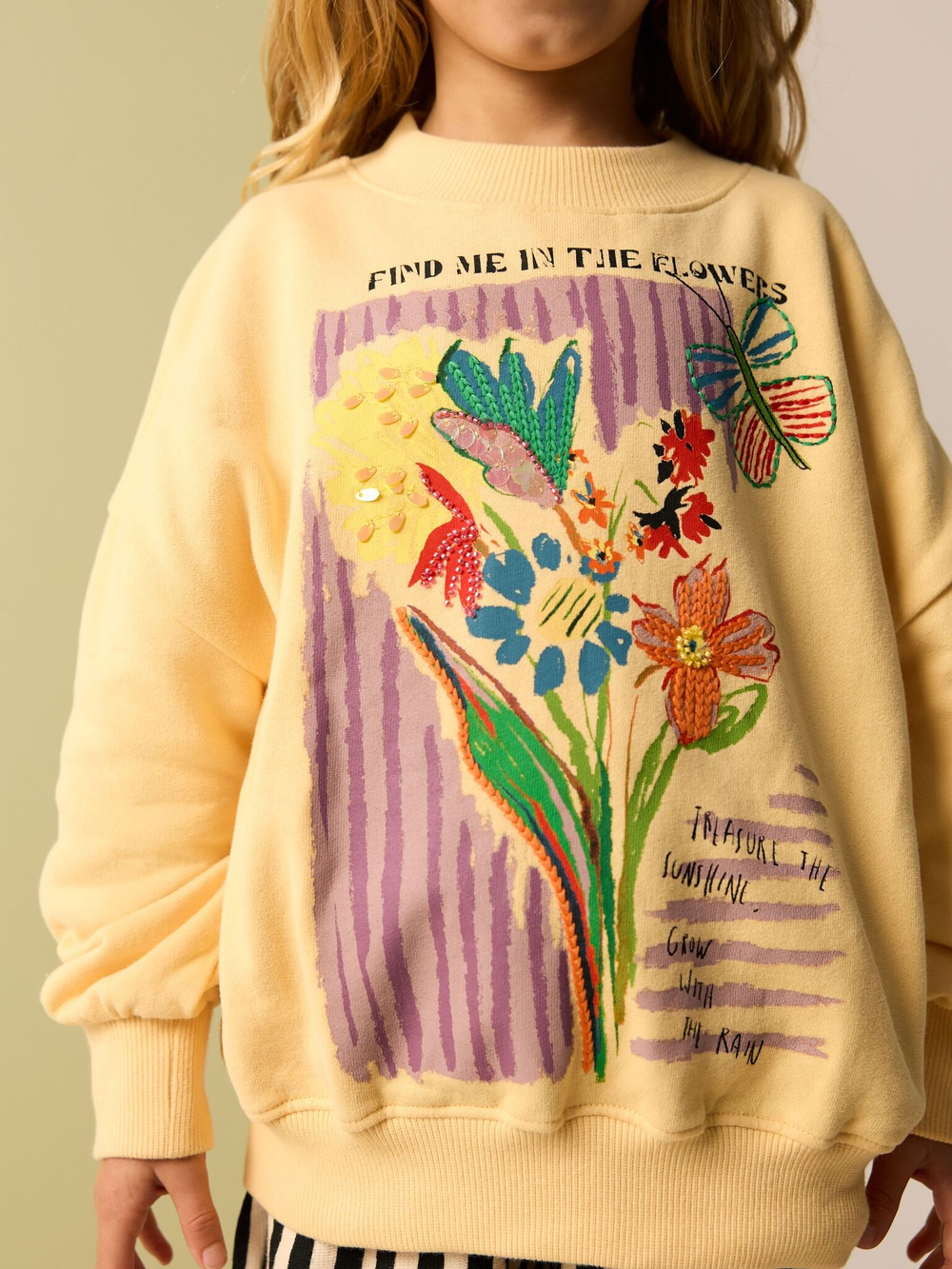 Толстовка и брюки для девочки Next E61-415, Светло-желтый, Черный, Молочный