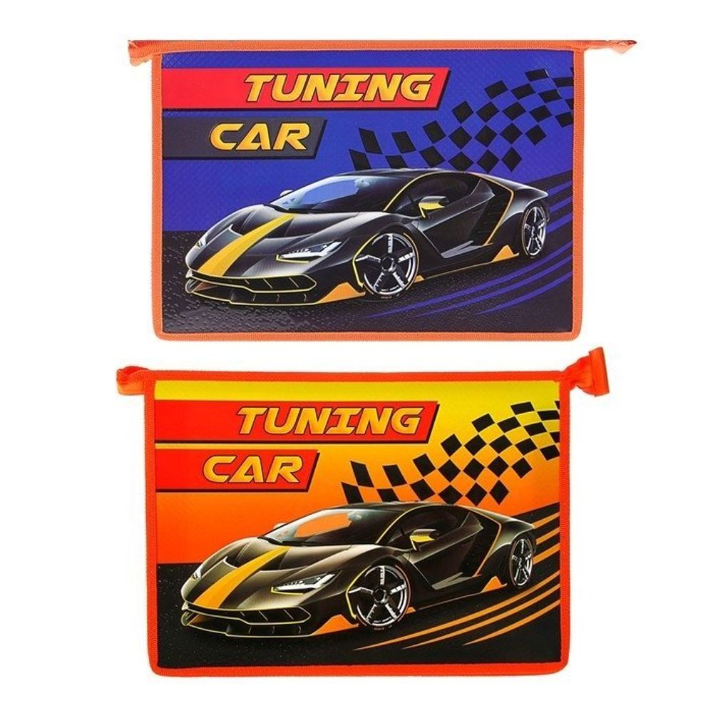 Папка 1 отделение, А4 325х230х55 мм, Пчелка, пластик, лам. картон, дизайн с одной стороны, молния сверху, "Tuning Car"