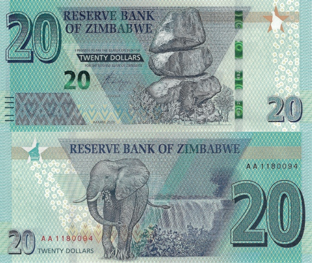 Зимбабве 20 долларов 2020 UNC
