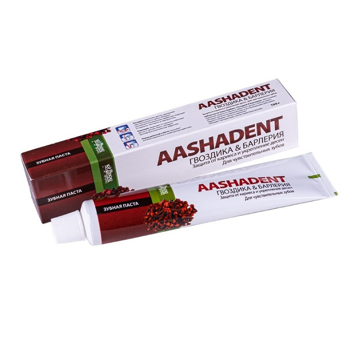 АКЦИЯ Зубная паста Aasha Herbals Aashadent Гвоздика и Барлерия, защита от кариеса и укрепление десен, 100 г