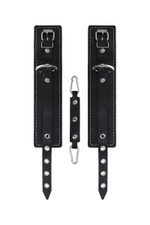 Черные двухслойные кожаные оковы с белой строчкой (Цвет: черный)