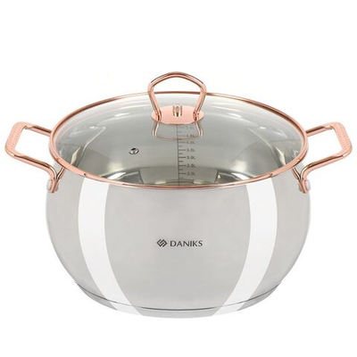 Кастрюля нерж, 5.8 л, крышка стекло, Daniks, Карлин, GS-01332G-24, индукц