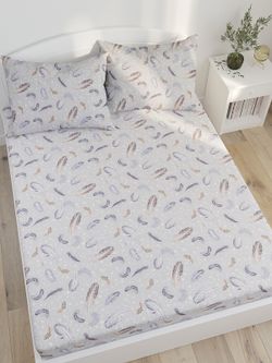 Постельное белье Сказка "Перышко" семейное Наволочка 50х70 см 2 шт Простынь на резинке 160х200 см Пододеяльник 145х215 см(2шт) , перкаль