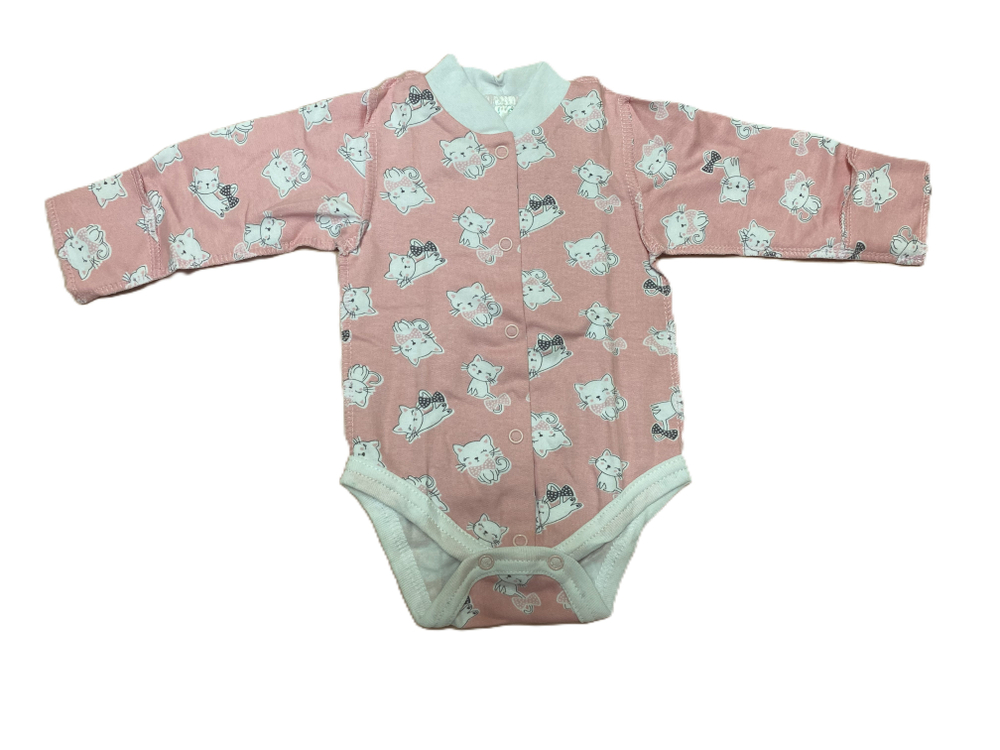 Боди с длинным рукавом на кнопках швы наружу с антицарапками из футера (100% хлопок с начесом) на рост 56 см