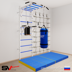 Шведская стенка Sv Sport усиленная 64370 (Турник рукоход/Брусья/Трапеция/Цепь/Мешок 30кг/Мат 2м/Канатный лаз)