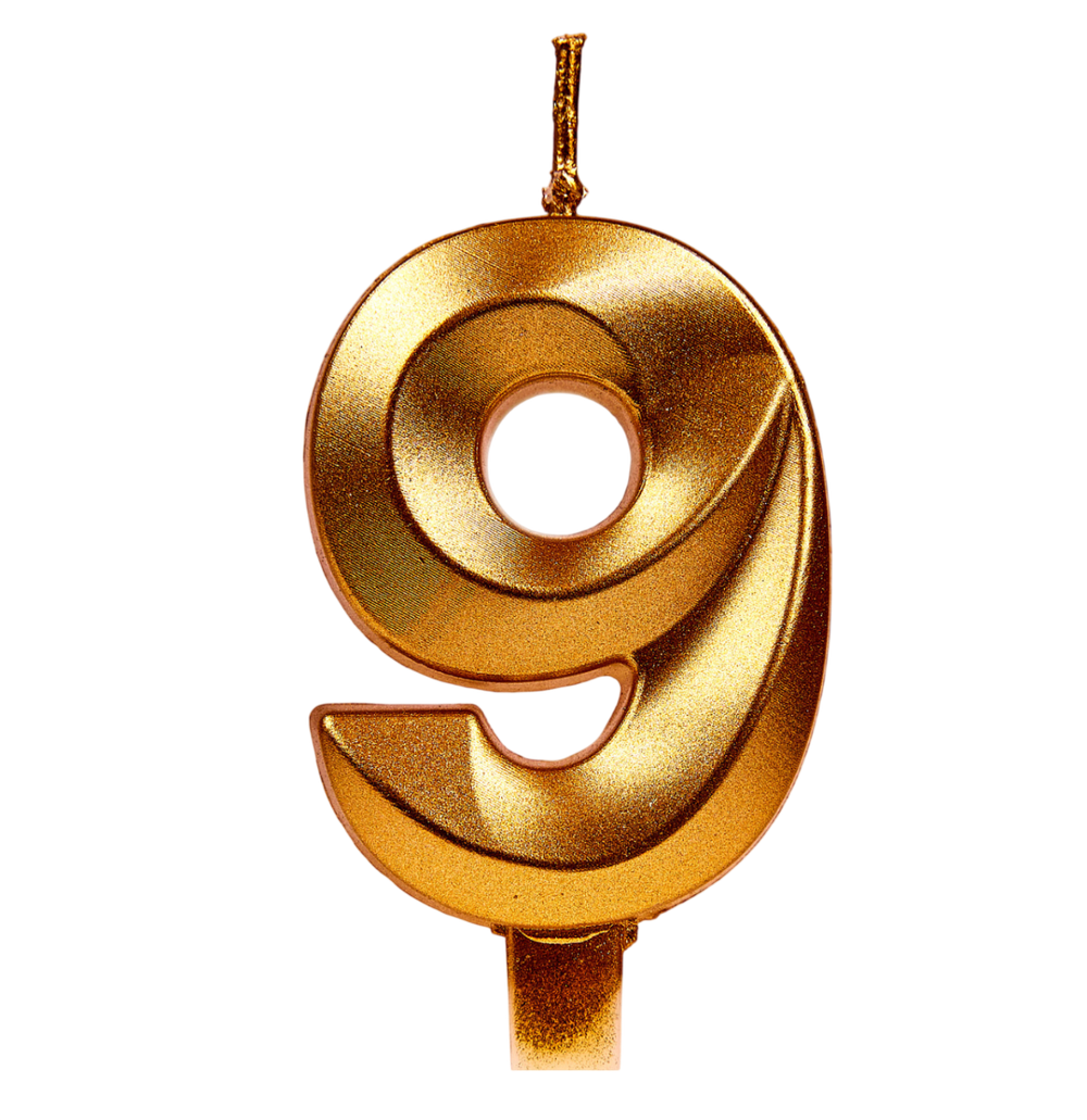 Свечи для торта, цифра 9 (золото, 5 см)