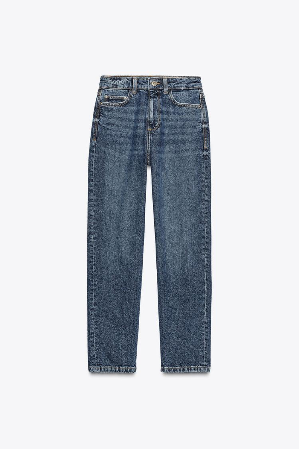 ZARA ДЖИНСЫ MOM FIT COMFORT Z.01 С ВЫСОКОЙ ПОСАДКОЙ, ЗЕЛЕНОВАТО-СИНИЙ