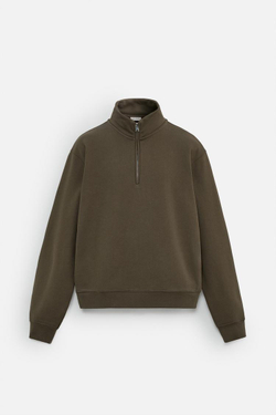 ZARA ТОЛСТОВКА HEAVY WEIGHT С МОЛНИЕЙ, КОРИЧНЕВЫЙ/ЗЕЛЕНЫЙ