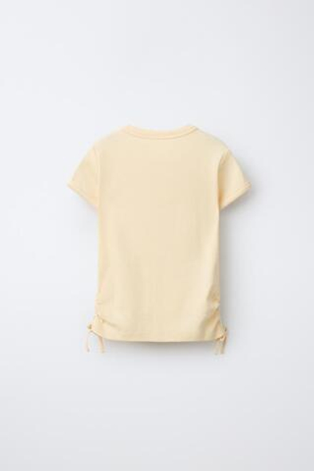 ZARA ФУТБОЛКА ИЗ МОДАЛА С ВЫРЕЗАМИ И БАНТАМИ, ЖЕЛТЫЙ