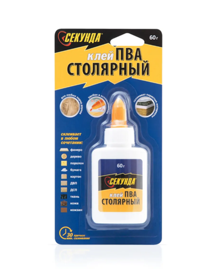 Клей столярный «СЕКУНДА», 60 г, на индивидуальном блистере, 12 шт в шоу-боксе