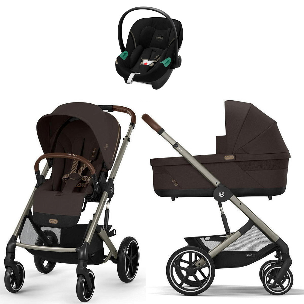 Коляска Cybex Balios S Lux TPE complete Aton S2 Moon Black Base One 4 в 1 Chocolate Brown с дождевиками
