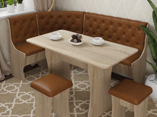 Кухонный уголок bravo "Оливьер" (Дуб сонома/Кожзам Mercury Cognac (AT)) -G/Л3