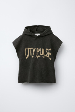 ZARA ФУТБОЛКА С ЭФФЕКТОМ ПОТЕРТОСТИ И КАПЮШОНОМ, АНТРАЦИТОВО-СЕРЫЙ