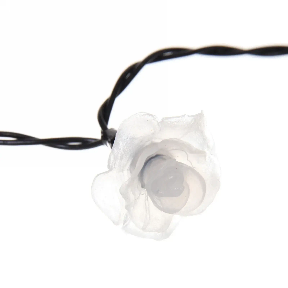 Гирлянда для улицы «Нежный цветок» 3 м 20 ламп LED чёрный провод, 2 реж.,IP-55, Теплый белый (солнечная батарея)