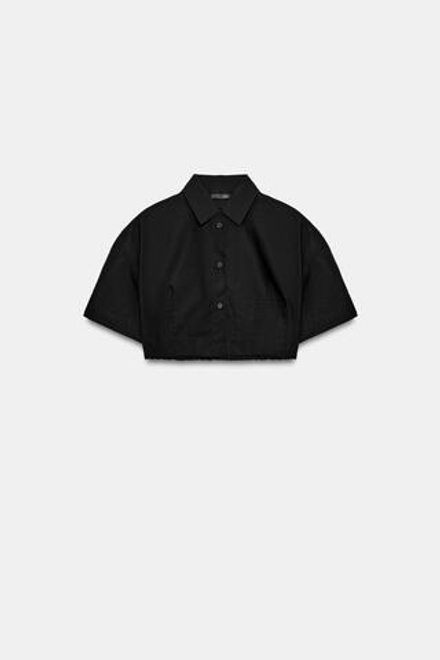 ZARA УКОРОЧЕННАЯ РУБАШКА ИЗ ПОПЛИНА В ПОЛОСКУ, ЧЕРНЫЙ
