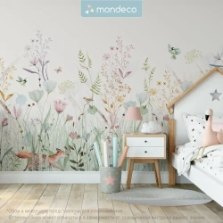 Фотообои на стену Цветы, Трава, Лисы 300*270 см флизелиновые Мондеко