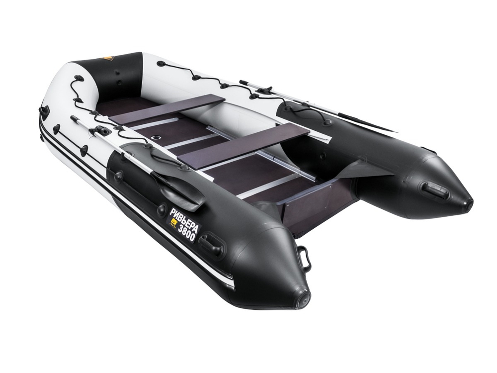 Лодка ПВХ РИВЬЕРА Максима 3800 СК "Комби" светло-серый/черный