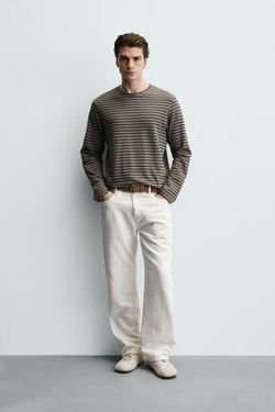 ZARA ФУТБОЛКА В ПОЛОСКУ С ЭФФЕКТОМ ПОТЕРТОСТИ, ЗЕЛЕНОВАТО-СИНИЙ