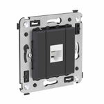 Телефонная розетка RJ-12 без шторки в стену одинарная, "Avanti", "Черный матовый"