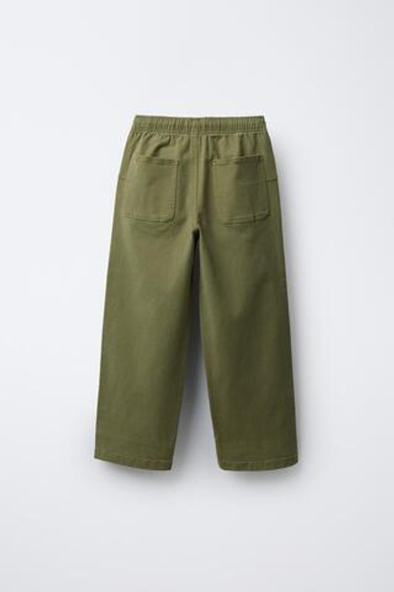 ZARA БРЮКИ STRAIGHT С НАШИВКОЙ, ЗЕЛЕНОВАТЫЙ