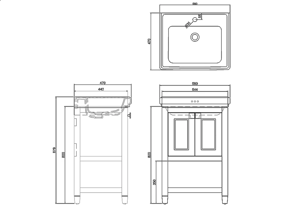 Тумба с раковиной на 1 отверстие Burlington Riviera RIVF580W-R