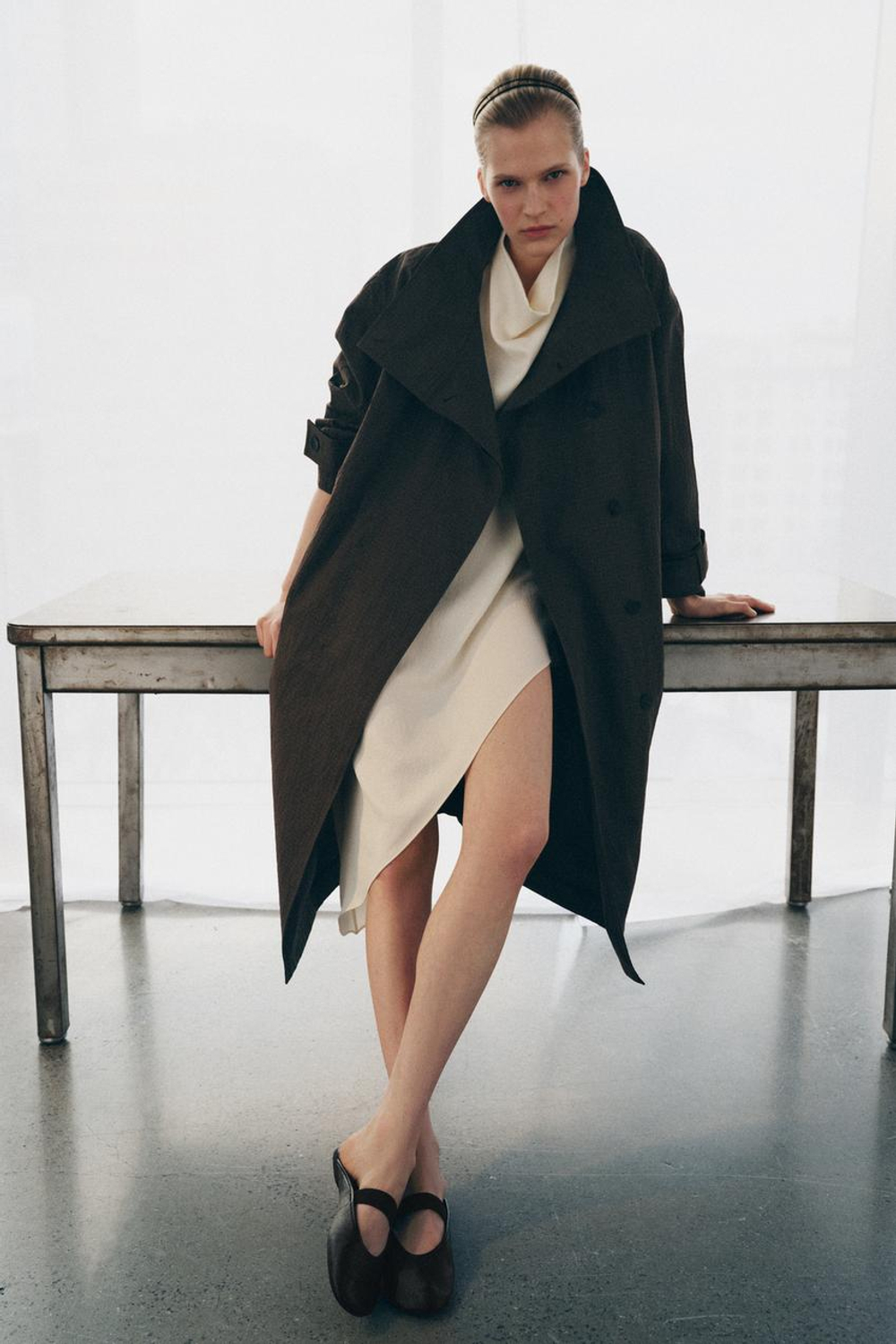 ZARA КОЖАНЫЕ БАЛЕТКИ-МЮЛИ, ЧЕРНЫЙ