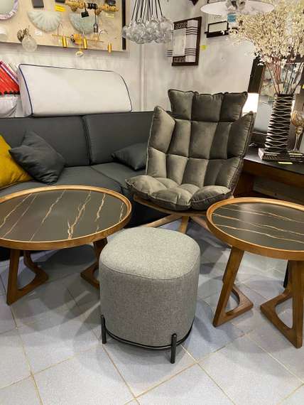 Журнальный столик Vario Ø80х46 см, черная керамика, орех