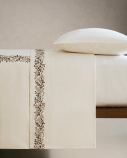 Zara Home - Простыня из атласа с вышитыми листьями, зеленый, 210x280 см