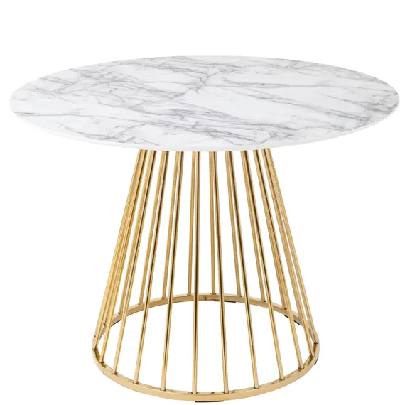 Стол Nels Ø110 см, белый мрамор, золотая ножка